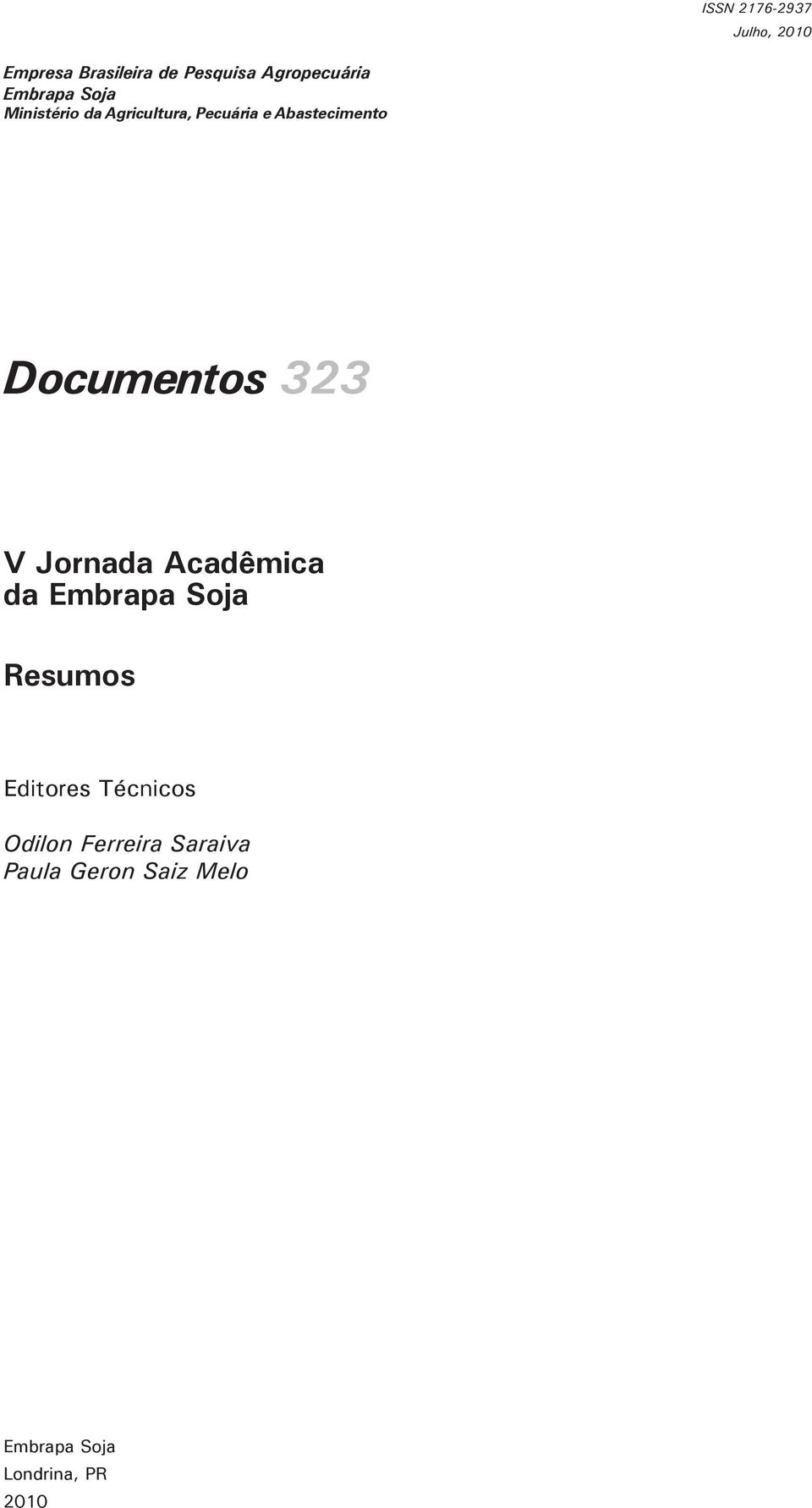 Documentos 323 V Jornada Acadêmica da Embrapa Soja Resumos Editores
