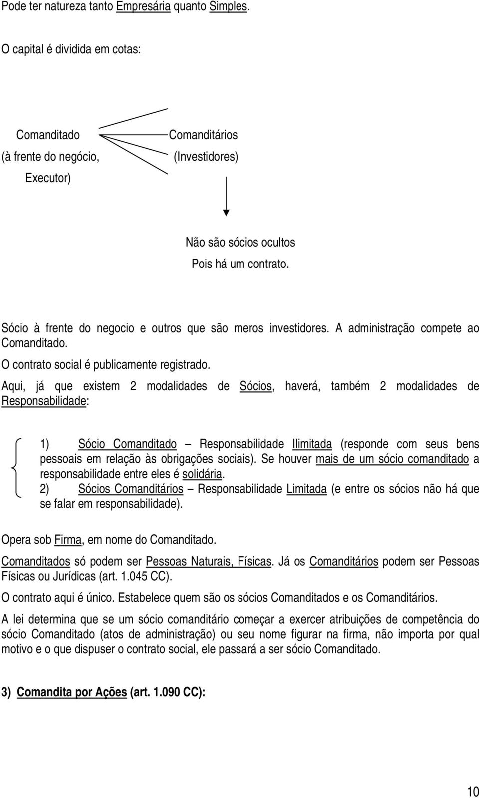 Aqui, já que existem 2 modalidades de Sócios, haverá, também 2 modalidades de Responsabilidade: 1) Sócio Comanditado Responsabilidade Ilimitada (responde com seus bens pessoais em relação às