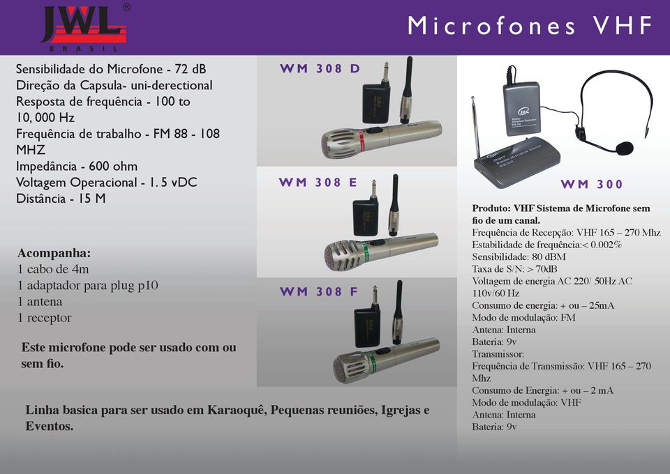 Linha basica para ser usado em Karaoquê, Pequenas reuniões, Igrejas e Eventos. Produto: VHF Sistema de Microfone sem fio de um canal.
