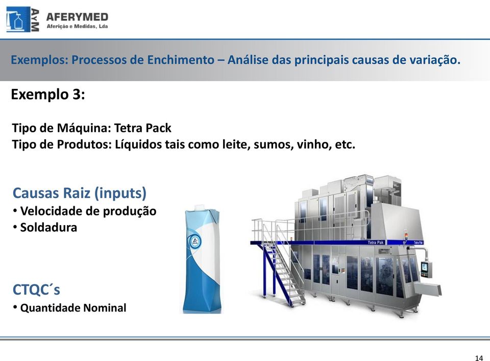 Exemplo 3: Tipo de Máquina: Tetra Pack Tipo de Produtos: Líquidos