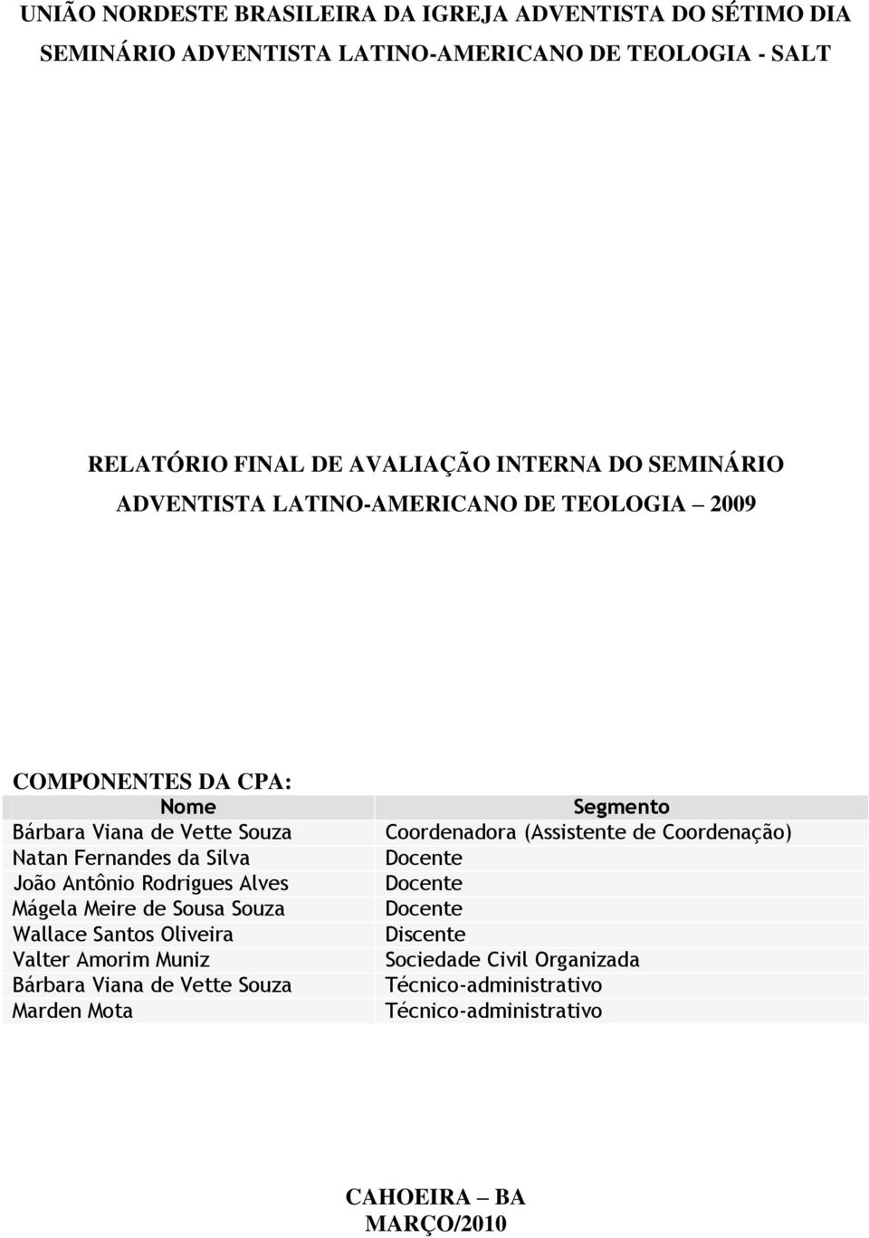 Antônio Rodrigues Alves Mágela Meire de Sousa Souza Wallace Santos Oliveira Valter Amorim Muniz Bárbara Viana de Vette Souza Marden Mota Segmento