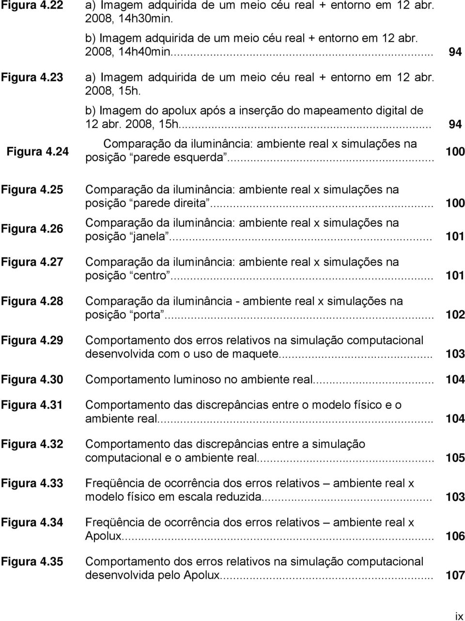 b) Imagem do apolux após a inserção do mapeamento digital de 12 abr. 2008, 15h... 94 Comparação da iluminância: ambiente real x simulações na posição parede esquerda.