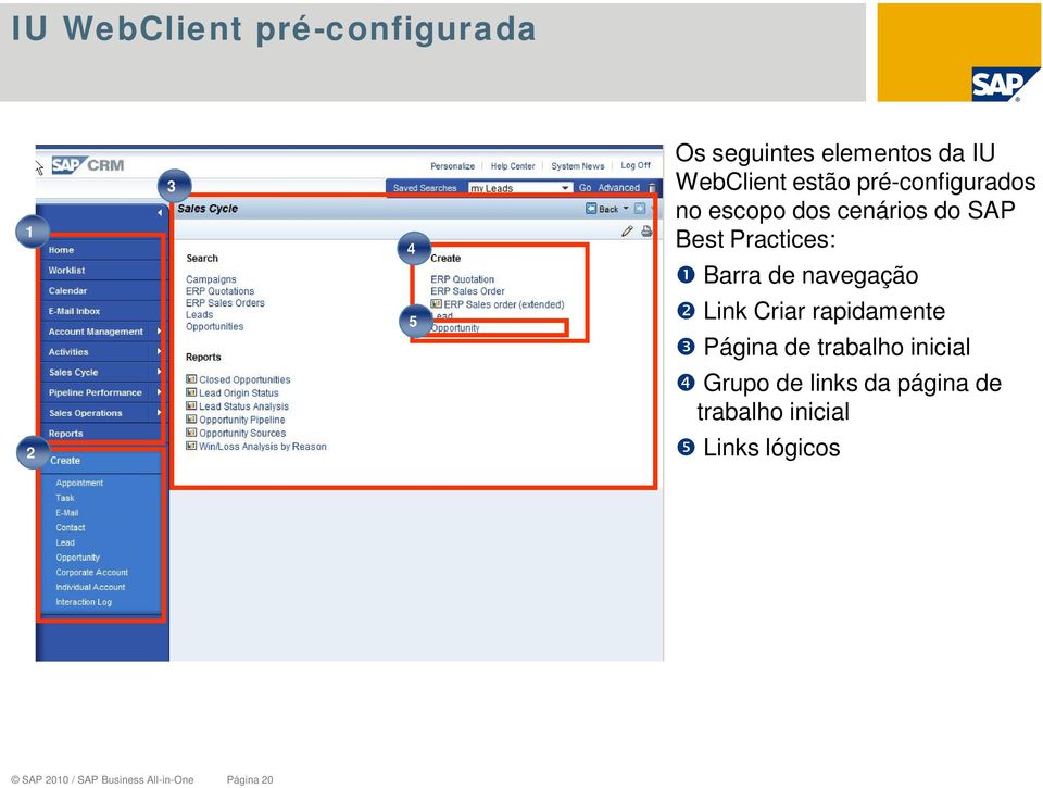 navegação 5 Link Criar rapidamente Página de trabalho inicial Grupo de links da