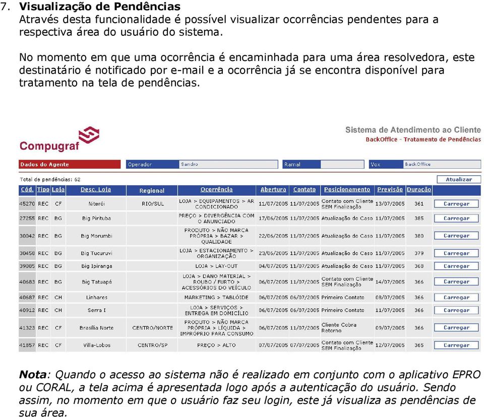 disponível para tratamento na tela de pendências.