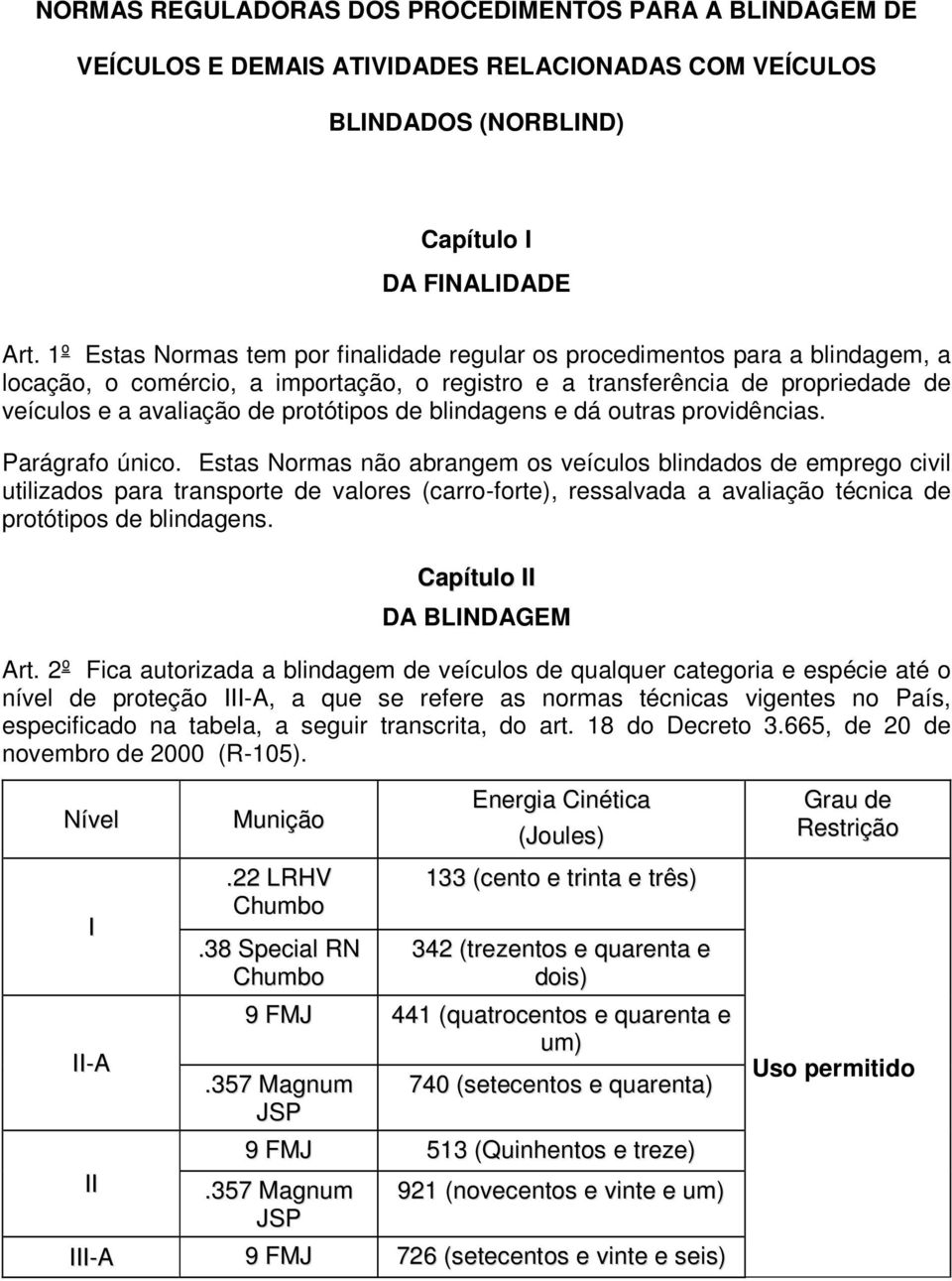 de blindagens e dá outras providências. Parágrafo único.