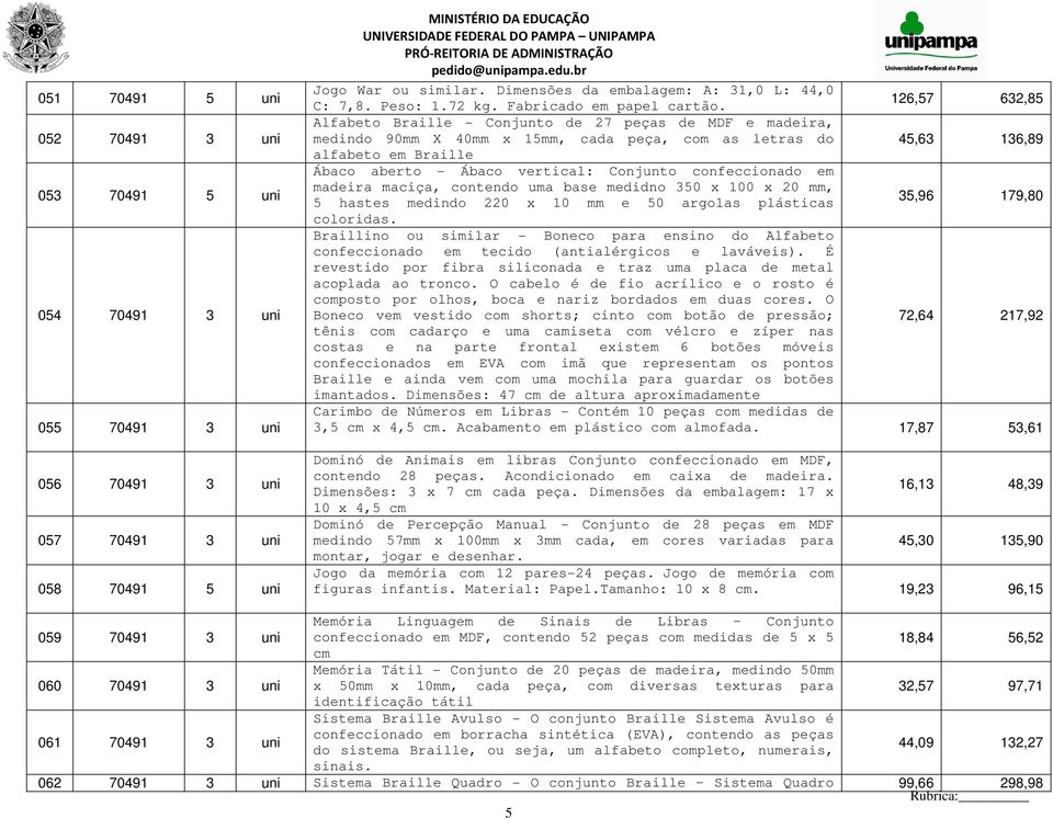 126,57 632,85 Alfabeto Braille - Conjunto de 27 peças de MDF e madeira, medindo 90mm X 40mm x 15mm, cada peça, com as letras do 45,63 136,89 alfabeto em Braille Ábaco aberto - Ábaco vertical: