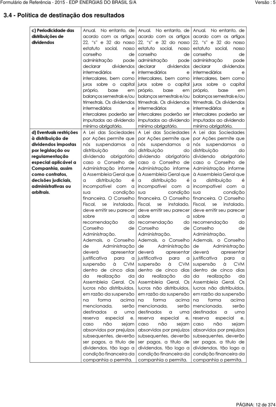 No entanto, de acordo com os artigos 22, s e 32 do nosso estatuto social, nosso conselho de administração pode declarar dividendos intermediários e intercalares, bem como juros sobre o capital