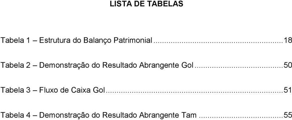 .. 18 Tabela 2 Demonstração do Resultado Abrangente