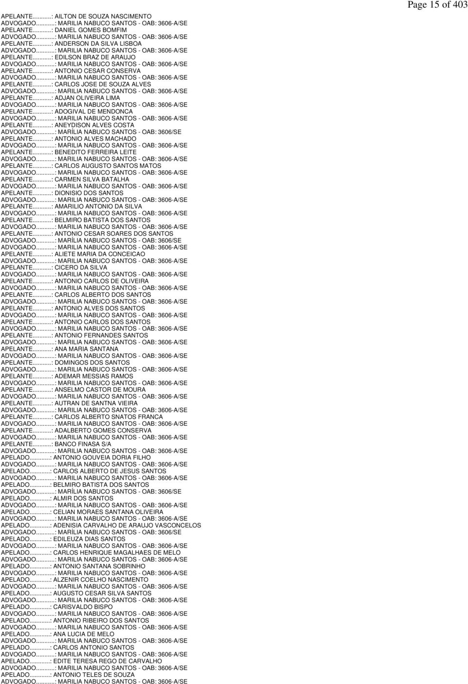 ..: MARILIA NABUCO SANTOS - OAB: 3606-A/SE APELANTE...: CARLOS JOSE DE SOUZA ALVES ADVOGADO...: MARILIA NABUCO SANTOS - OAB: 3606-A/SE APELANTE...: ADJAN OLIVEIRA LIMA ADVOGADO.