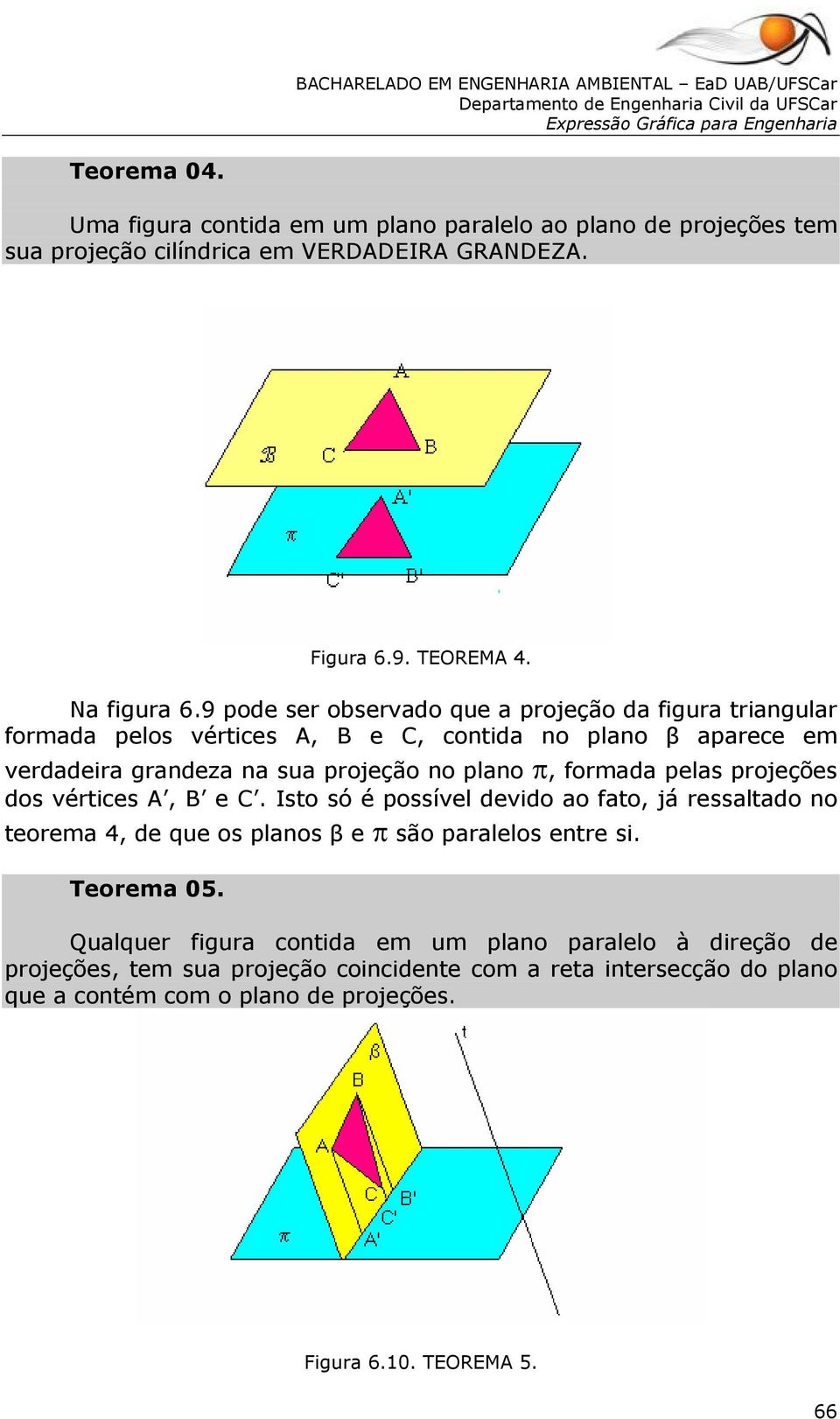 formada pelas projeções dos vértices A, B e C. Isto só é possível devido ao fato, já ressaltado no teorema 4, de que os planos β e π são paralelos entre si. Teorema 05.