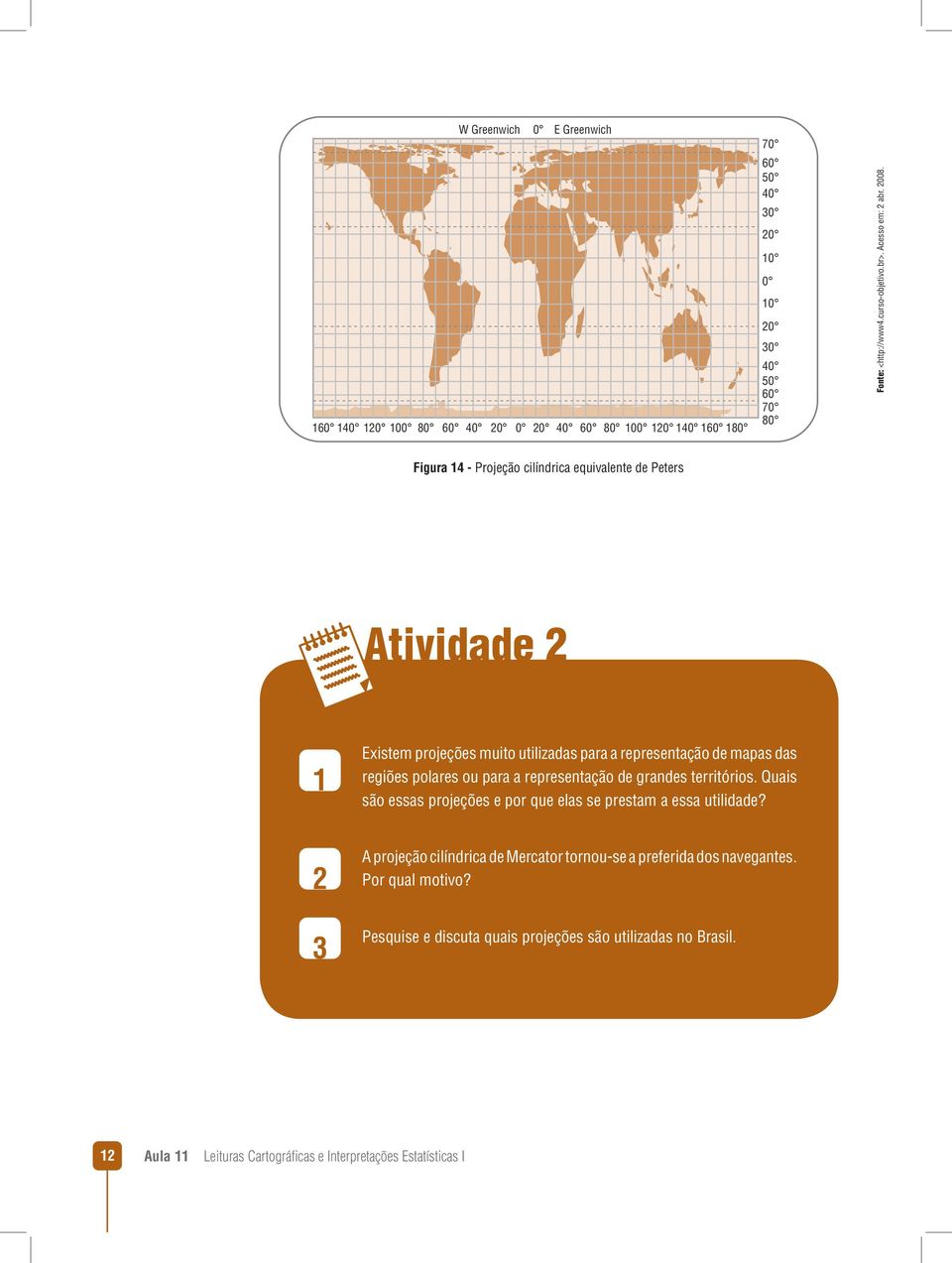 Figura 14 - Projeção cilíndrica equivalente de Peters Atividade 2 1 Existem projeções muito utilizadas para a representação de mapas das regiões polares ou para a