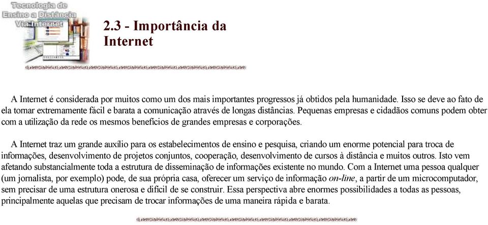 Pequenas empresas e cidadãos comuns podem obter com a utilização da rede os mesmos benefícios de grandes empresas e corporações.