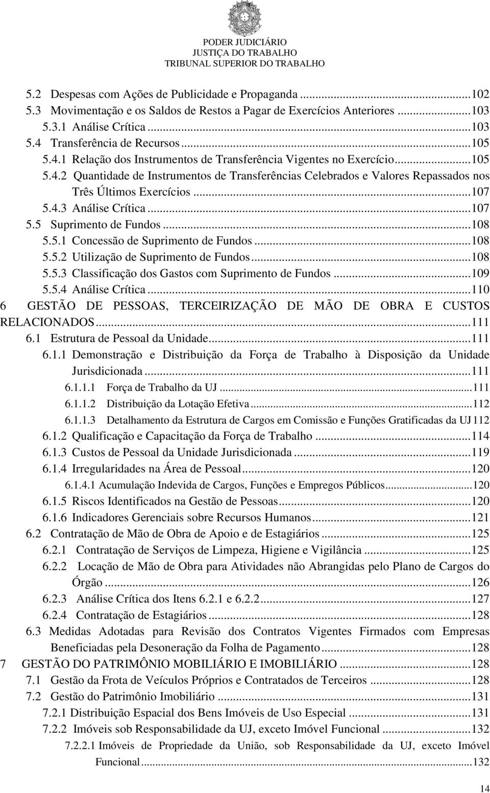 .. 107 5.4.3 Análise Crítica... 107 5.5 Suprimento de Fundos... 108 5.5.1 Concessão de Suprimento de Fundos... 108 5.5.2 Utilização de Suprimento de Fundos... 108 5.5.3 Classificação dos Gastos com Suprimento de Fundos.