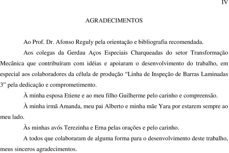 colaboradores da célula de produção Linha de Inspeção de Barras Laminadas 3 pela dedicação e comprometimento.