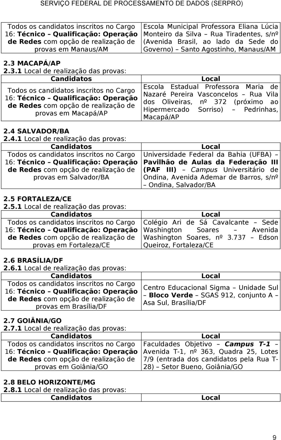 GOIÂNIA/GO 2.7.1 de realização das provas: no Cargo provas em Goiânia/GO 2.8 