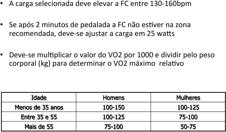 VO2 por 1000 e dividir pelo peso corporal (kg) para determinar o VO2 máximo rela>vo Idade