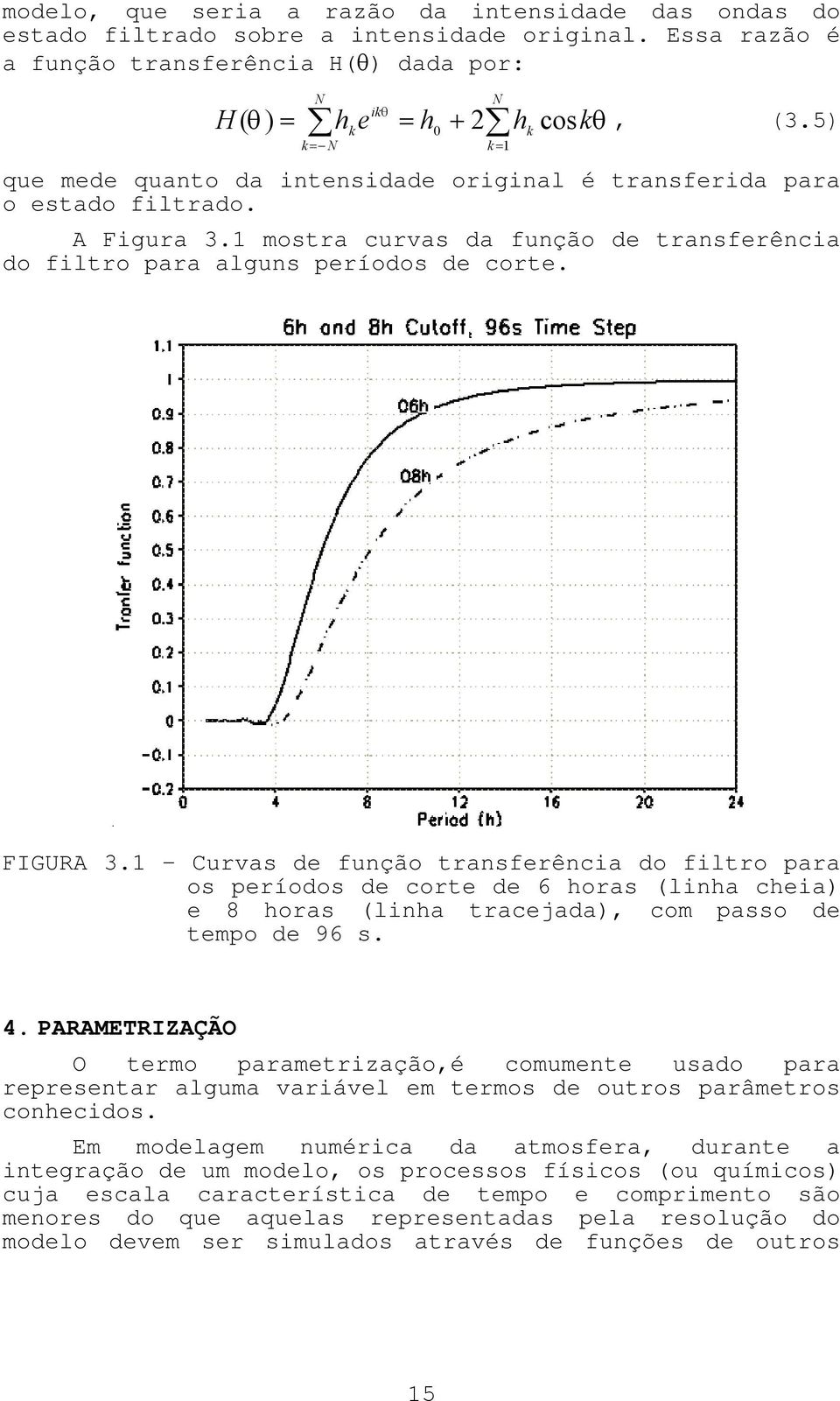 1 Curvas de função transferência do filtro para os períodos de corte de 6 horas (linha cheia) e 8 horas (linha tracejada), com passo de tempo de 96 s. 4.