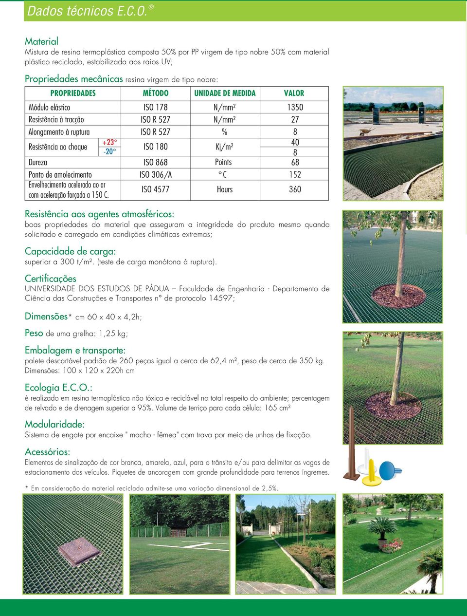 PROPRIEDADES MÉTODO UNIDADE DE MEDIDA VALOR Módulo elástico Resistência à tracção N/mm N/mm Alongamento à ruptura Resistência ao choque Dureza +23-20 Kj/m Points Ponto de amolecimento Envelhecimento