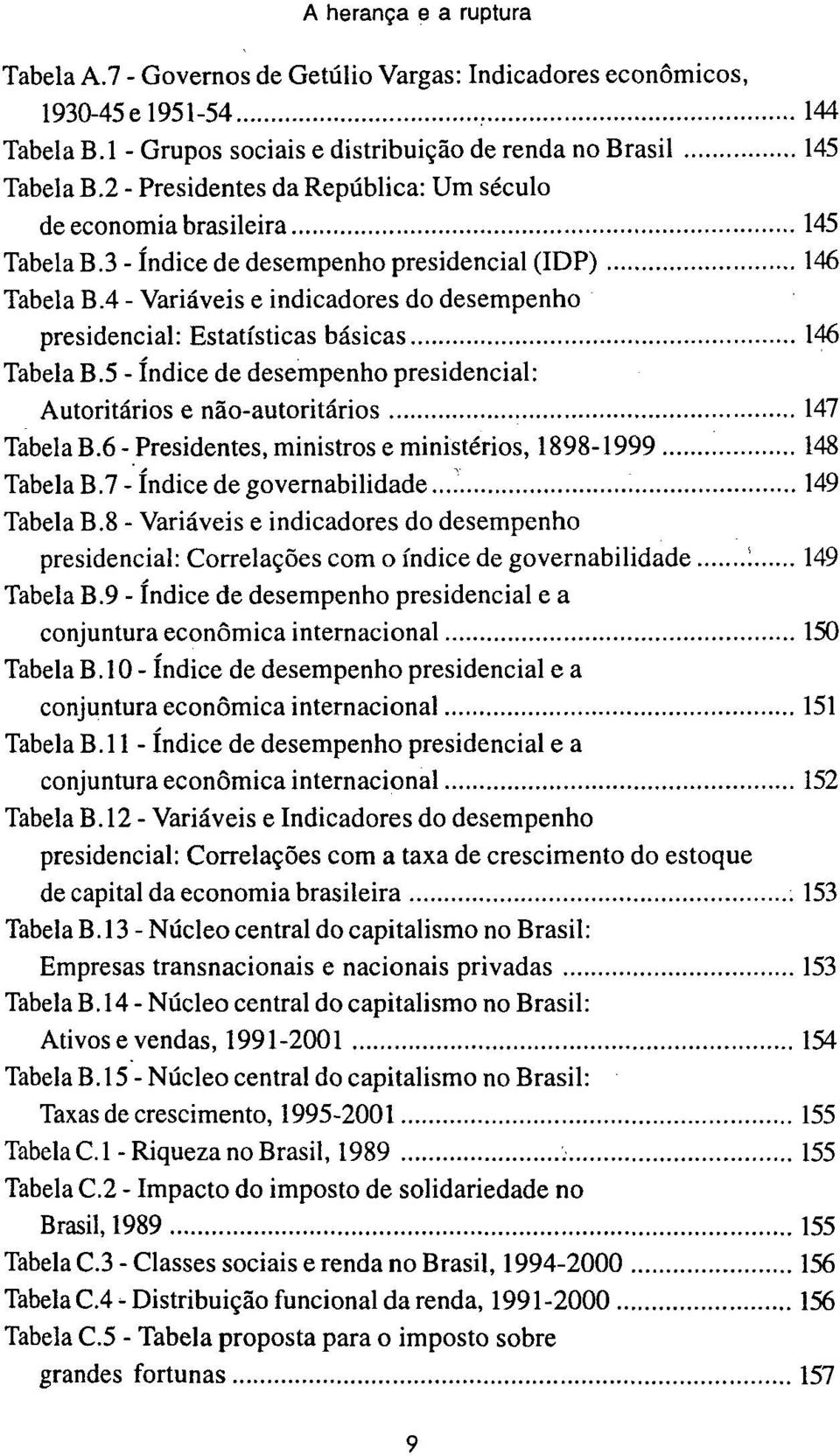 4 - Variáveis e indicadores do desempenho presidencial: Estatísticas básicas 146 Tabela B.5 - índice de desempenho presidencial: Autoritários e não-autoritários 147 Tabela B.