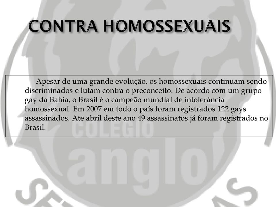 De acordo com um grupo gay da Bahia, o Brasil é o campeão mundial de intolerância