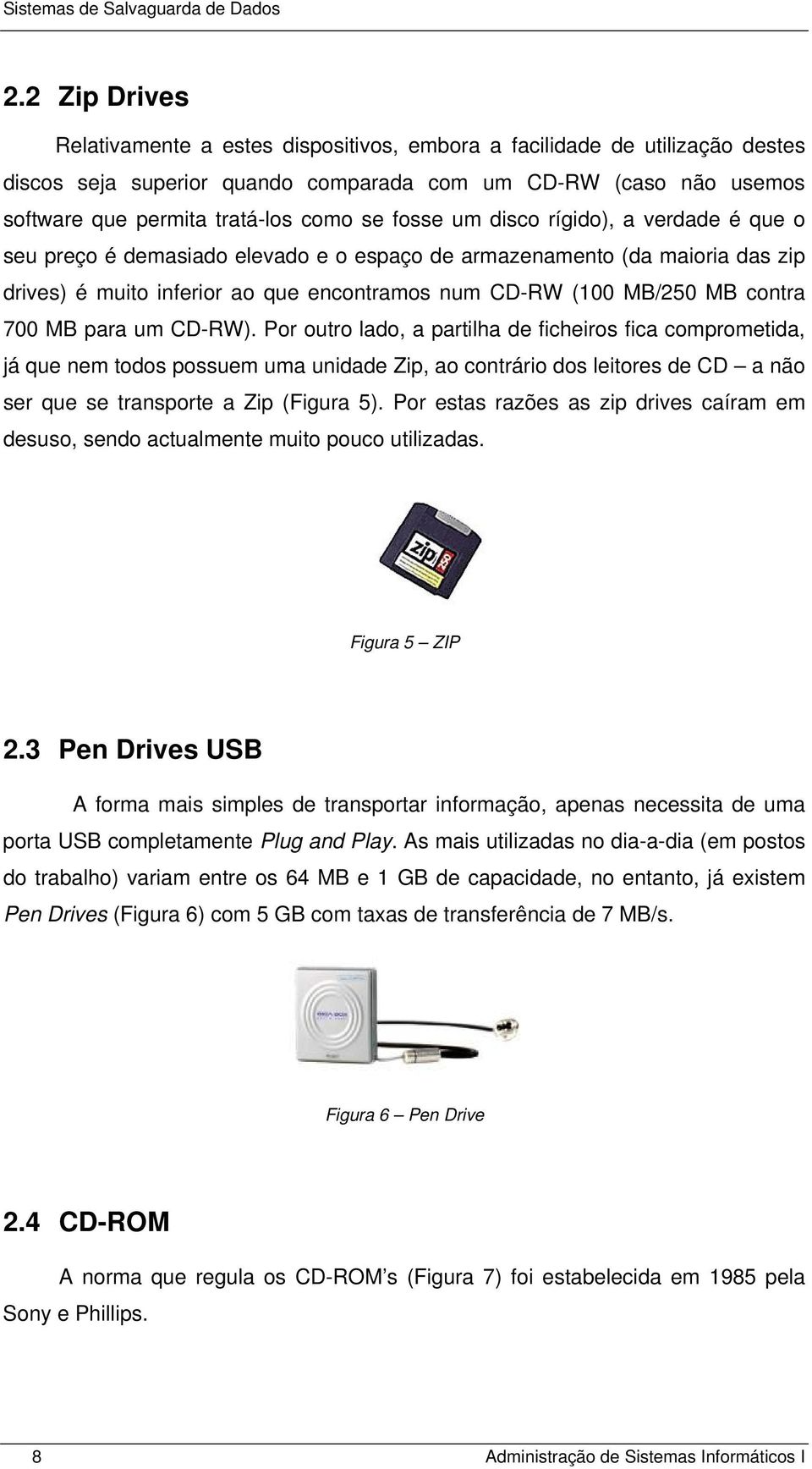 MB para um CD-RW). Por outro lado, a partilha de ficheiros fica comprometida, já que nem todos possuem uma unidade Zip, ao contrário dos leitores de CD a não ser que se transporte a Zip (Figura 5).