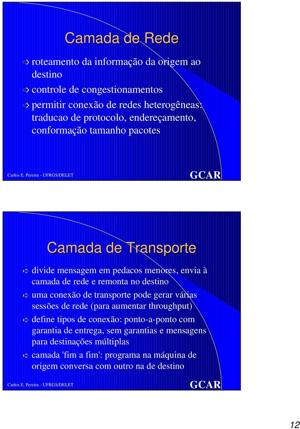 destino uma conexão de transporte pode gerar várias sessões de rede (para aumentar throughput) define tipos de conexão: ponto-a-ponto com garantia