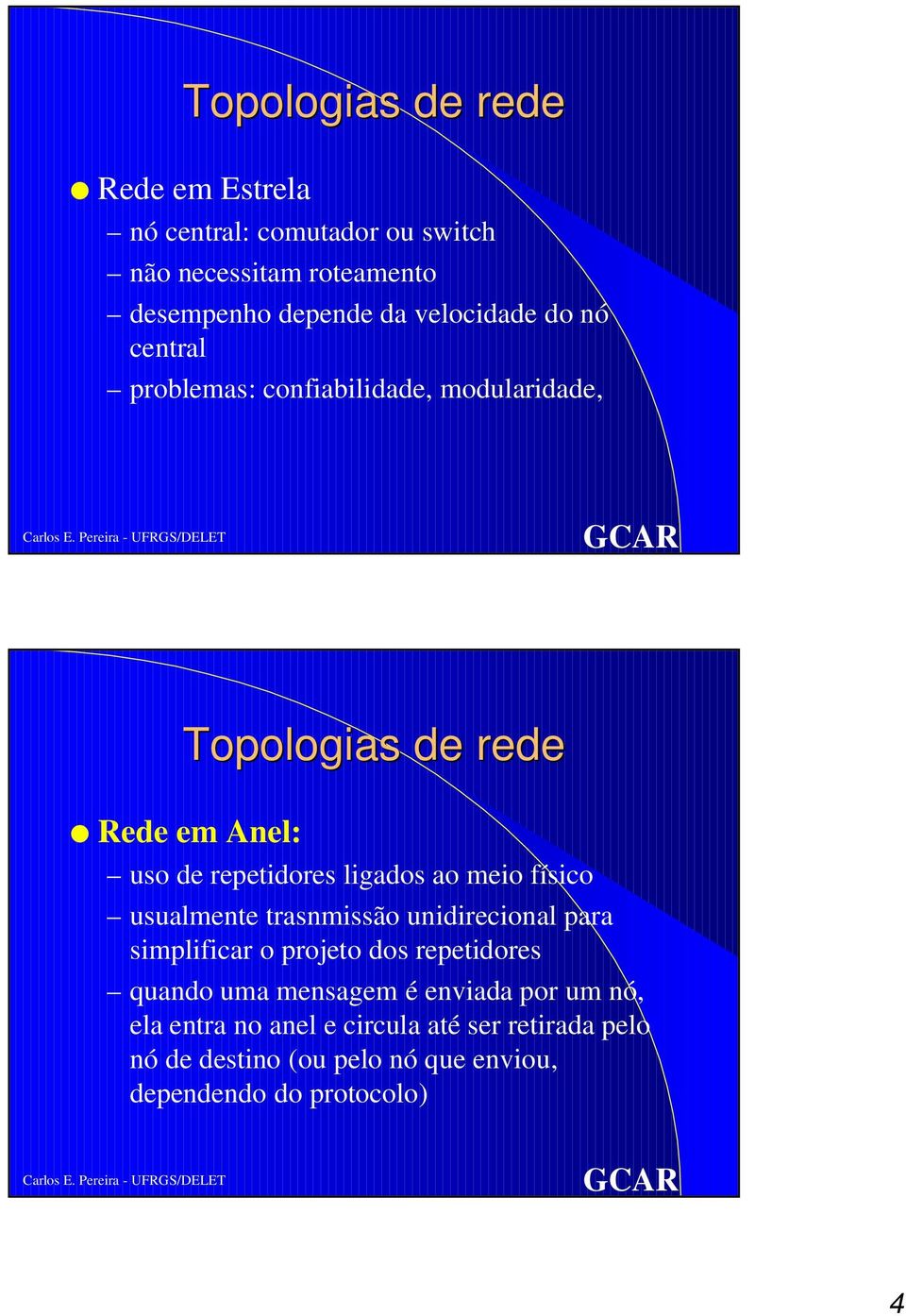 ligados ao meio físico usualmente trasnmissão unidirecional para simplificar o projeto dos repetidores quando uma mensagem