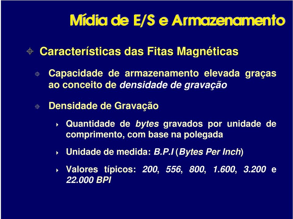 de bytes gravados por unidade de comprimento, com base na polegada Unidade de