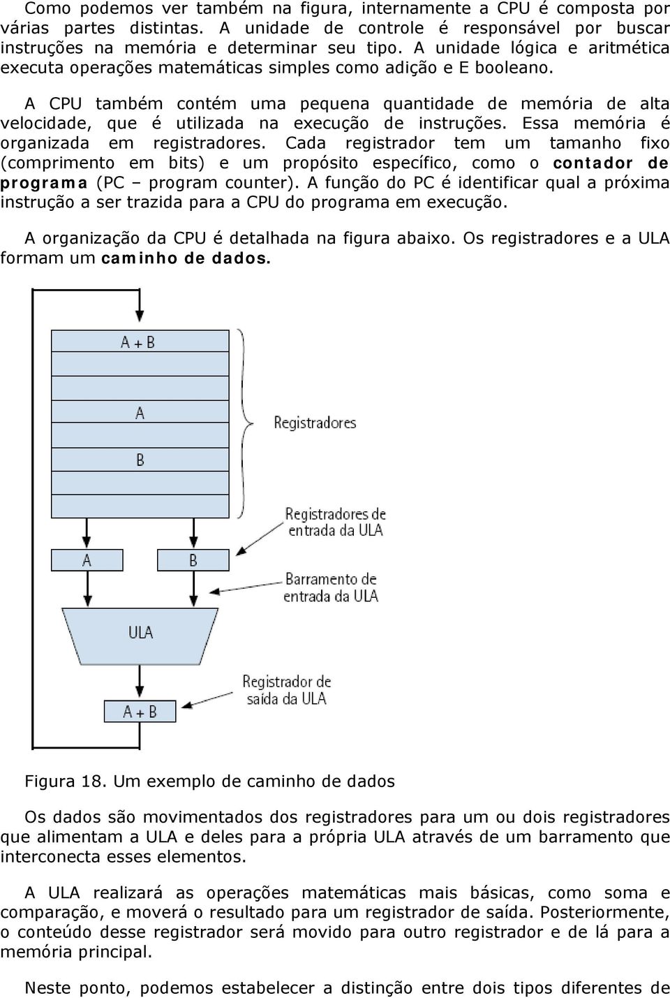 A CPU também contém uma pequena quantidade de memória de alta velocidade, que é utilizada na execução de instruções. Essa memória é organizada em registradores.