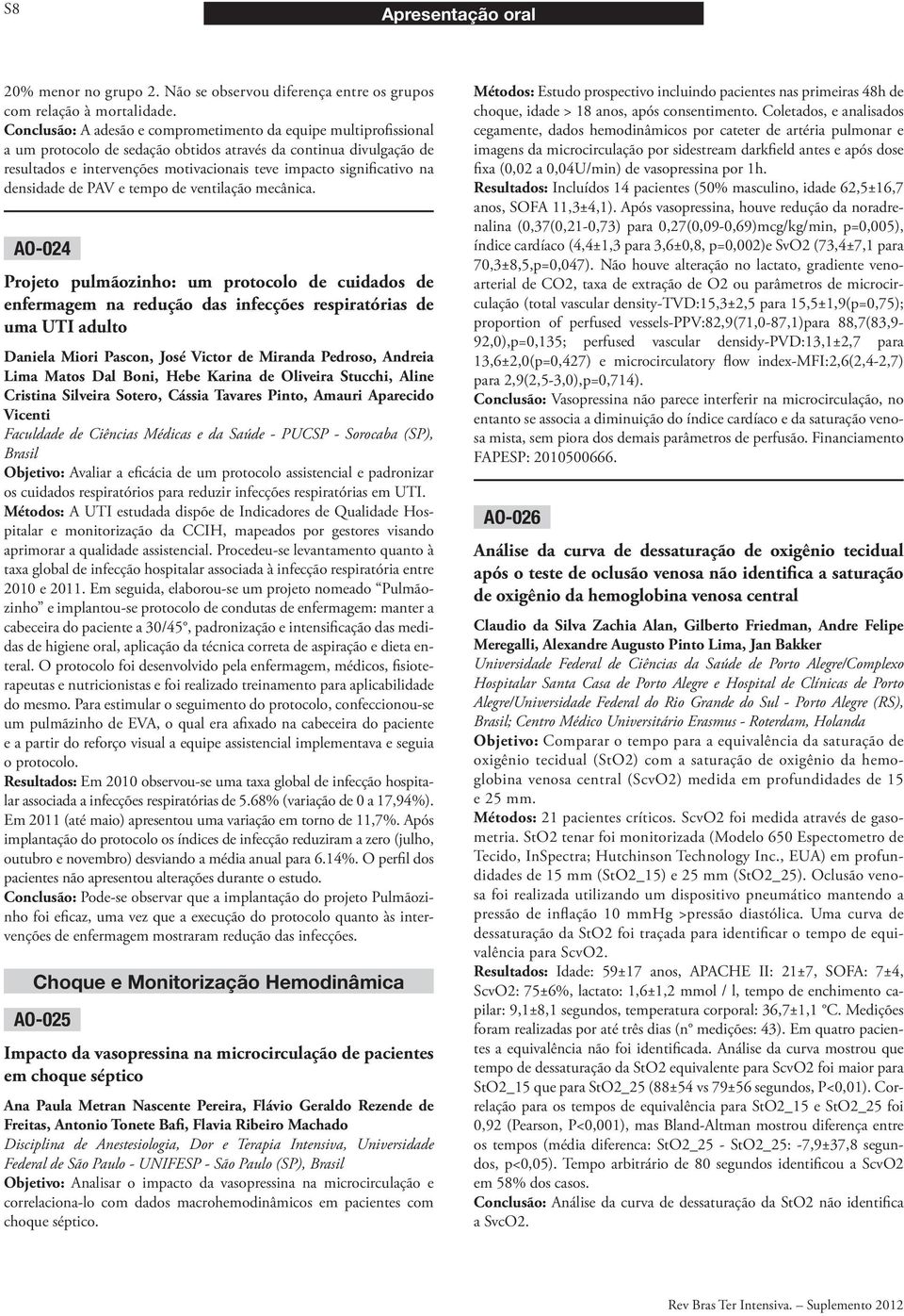 significativo na densidade de PAV e tempo de ventilação mecânica.