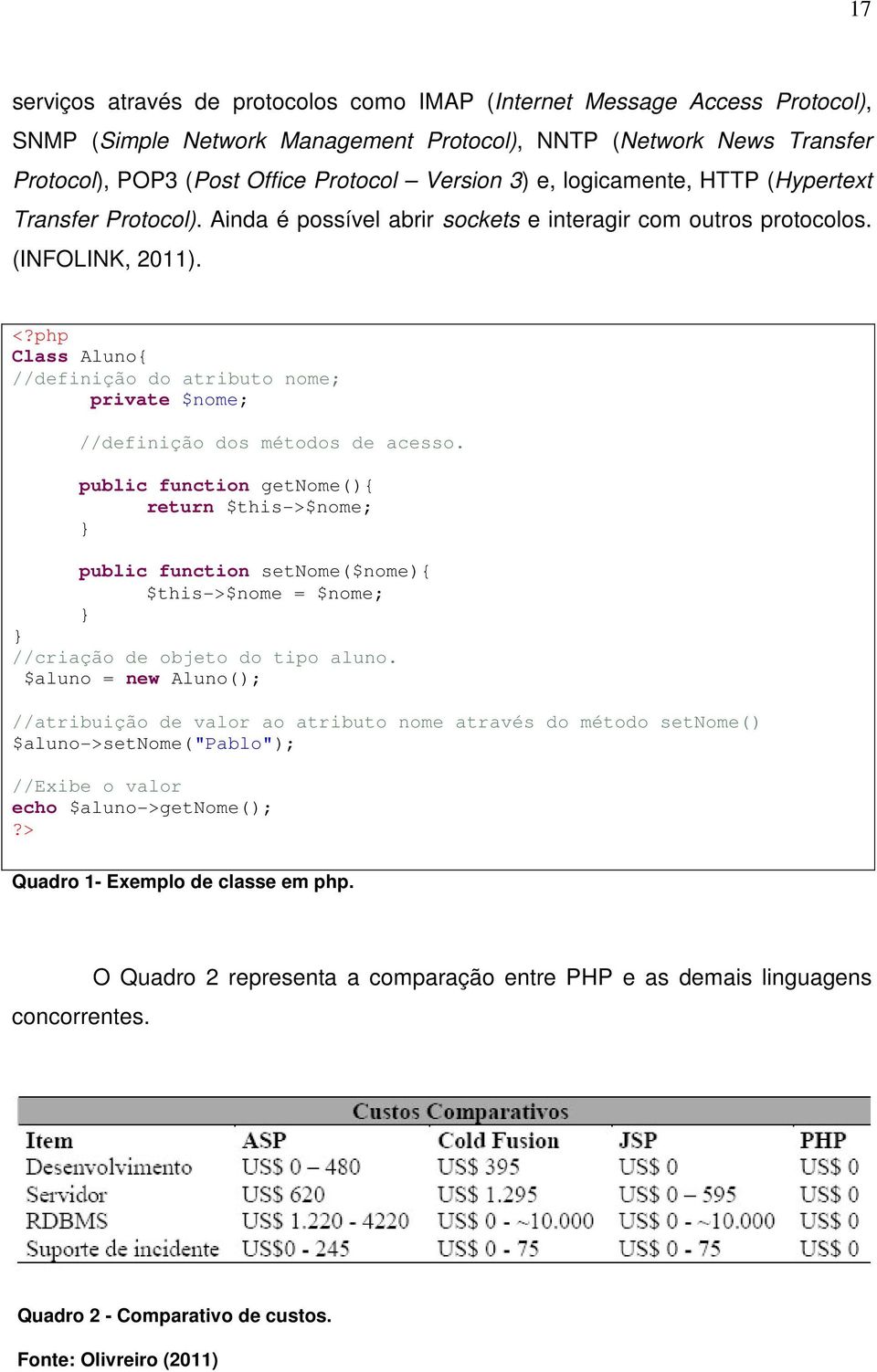 php Class Aluno{ //definição do atributo nome; private $nome; //definição dos métodos de acesso.