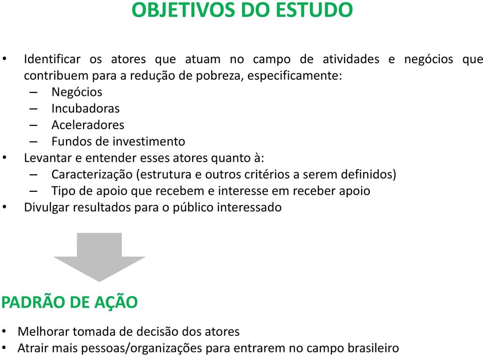 Caracterização(estrutura e outros critérios a serem definidos) Tipo de apoio que recebem e interesse em receber apoio Divulgar