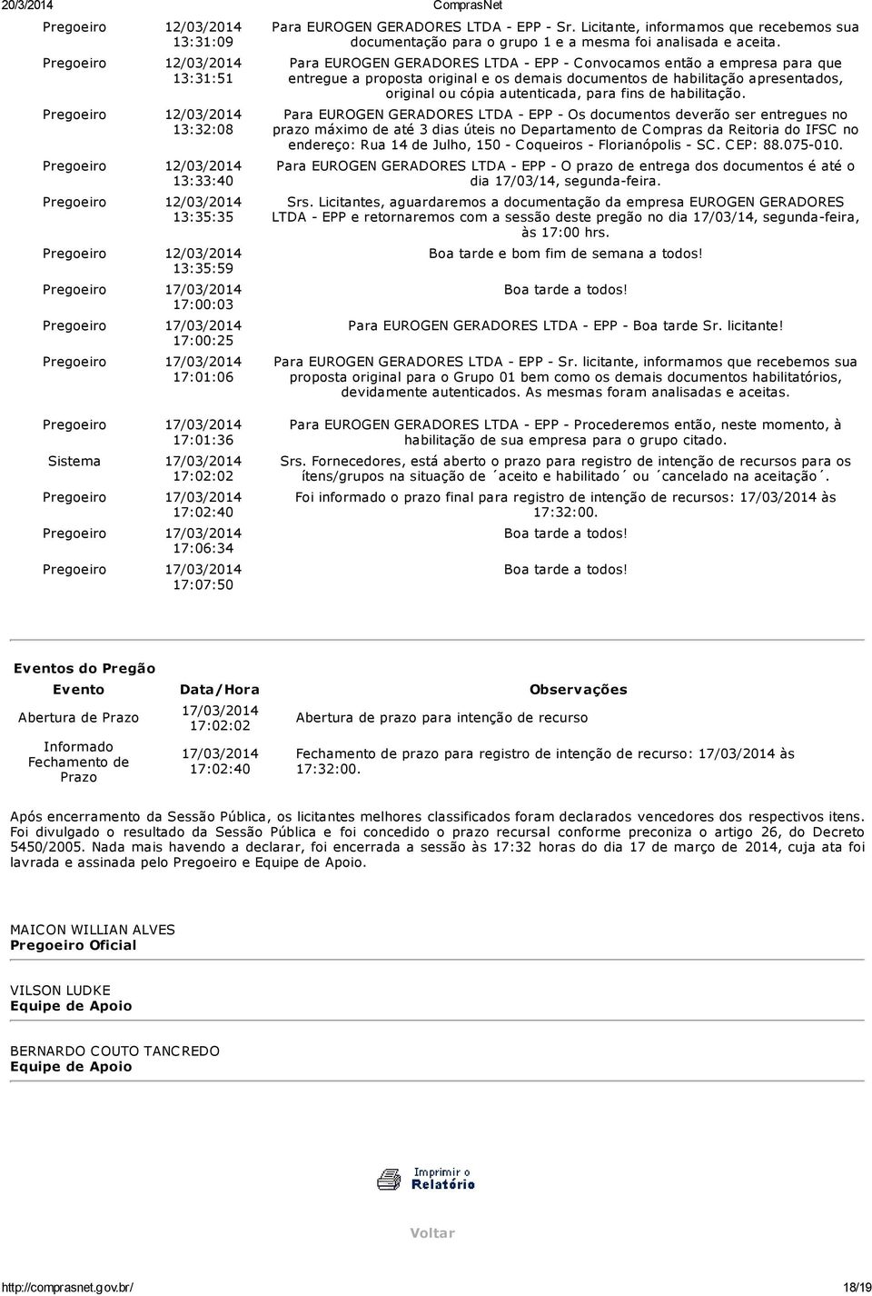 Licitante, informamos que recebemos sua documentação para o grupo 1 e a mesma foi analisada e aceita.