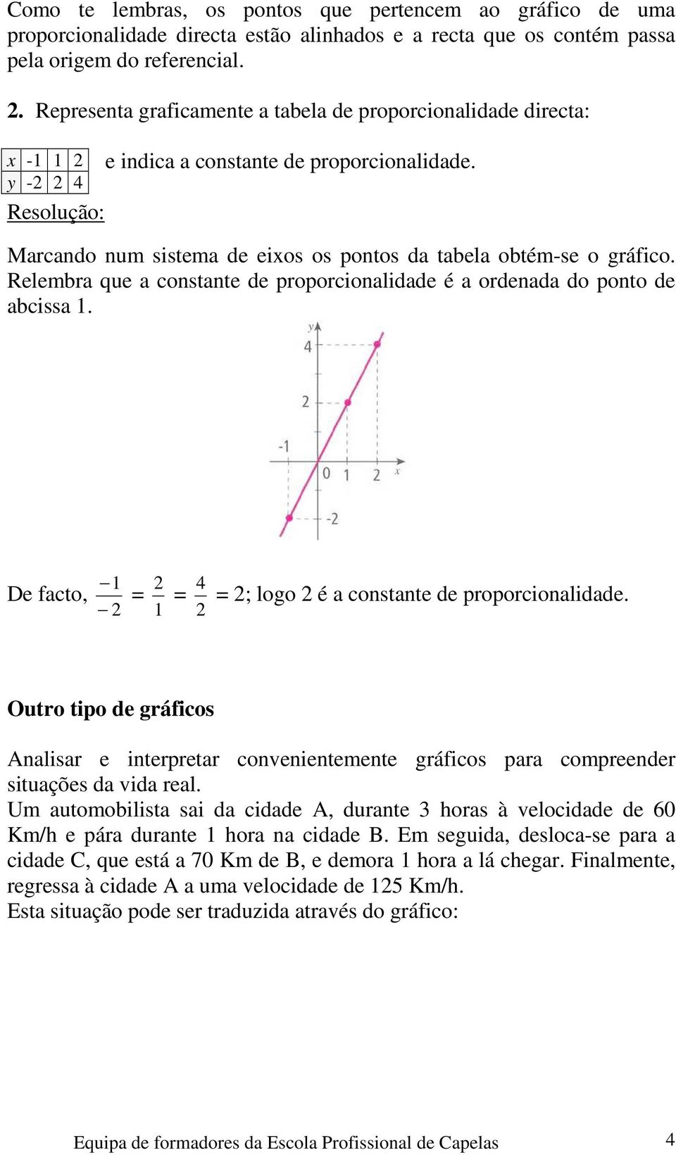 Relembra que a constante de proporcionalidade é a ordenada do ponto de abcissa 1. De facto, 1 2 = 1 2 = 2 4 = 2; logo 2 é a constante de proporcionalidade.