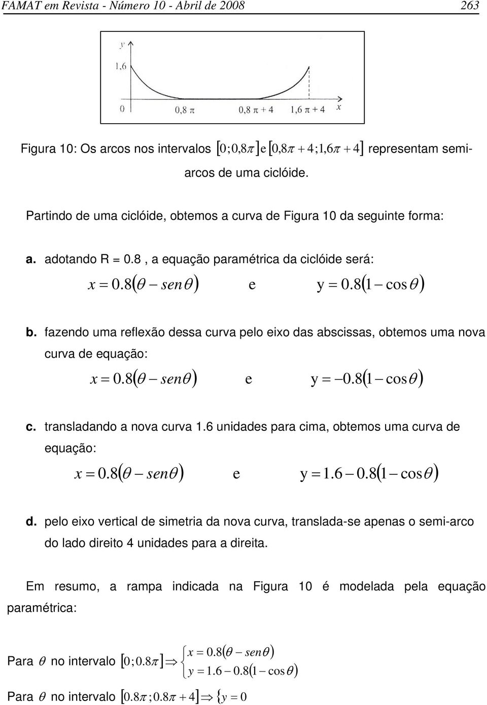 trnsldndo nov curv 1.6 uniddes pr cim, obtemos um curv de equção: ( θ θ e 1.6.8( 1 cosθ x.8 sen d.