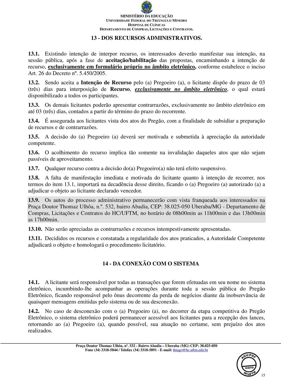 do Decreto nº. 5.450/20