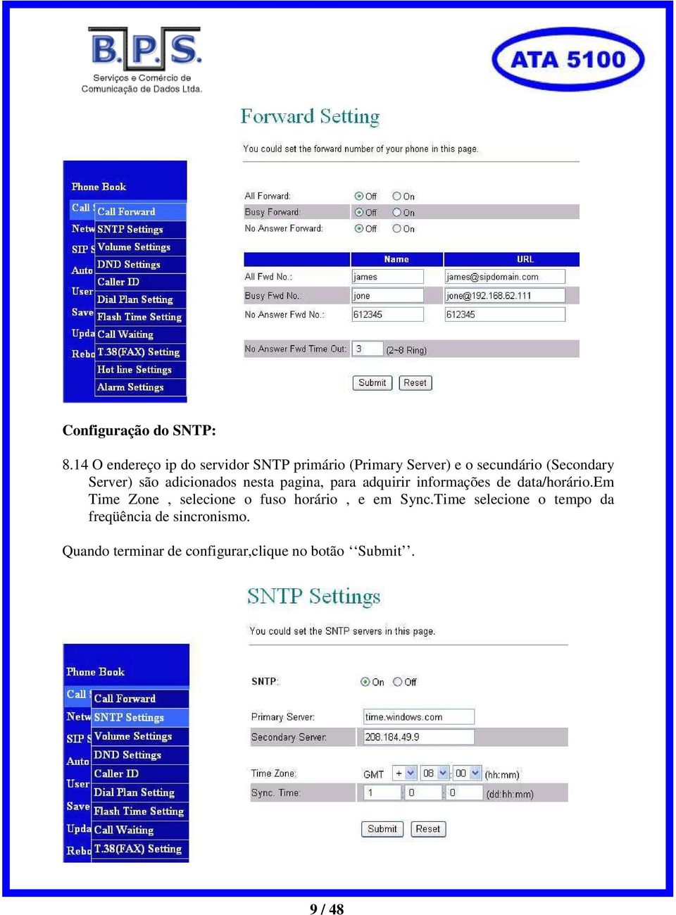 Server) são adicionados nesta pagina, para adquirir informações de data/horário.