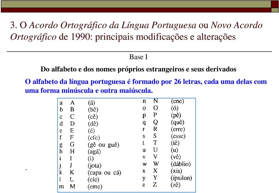 próprios estrangeiros e seus derivados O alfabeto da língua portuguesa é