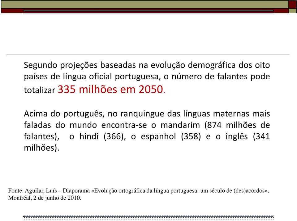 Acima do português, no ranquingue das línguas maternas mais faladas do mundo encontra-se o mandarim (874 milhões de