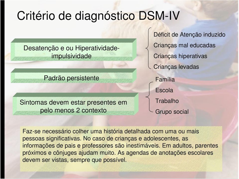 necessário colher uma história detalhada com uma ou mais pessoas significativas.