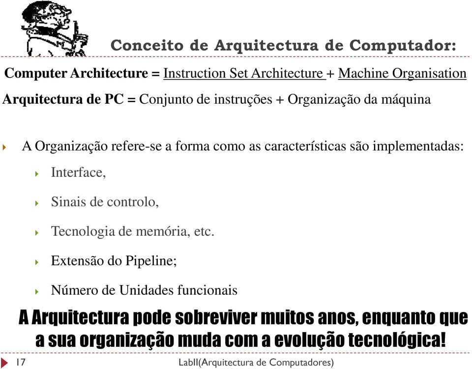 implementadas: Interface, Sinais de controlo, Tecnologia de memória, etc.