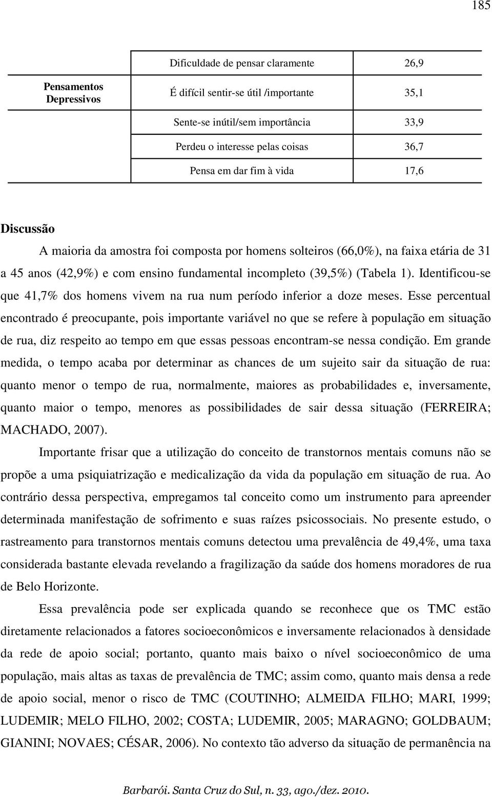 Identificou-se que 41,7% dos homens vivem na rua num período inferior a doze meses.