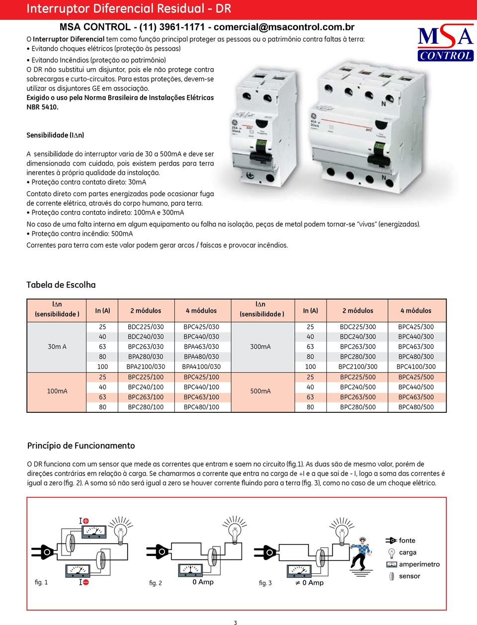 Para estas proteções, devem-se utilizar os disjuntores GE em associação. Exigido o uso pela Norma Brasileira de Instalações Elétricas NBR 5410.