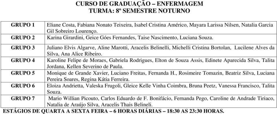 GRUPO 3 Juliano Elvis Algarve, Aline Marotti, Aracelis Belinelli, Michelli Cristina Bortolan, Lucilene Alves da Silva, Ana Alice Ribeiro.