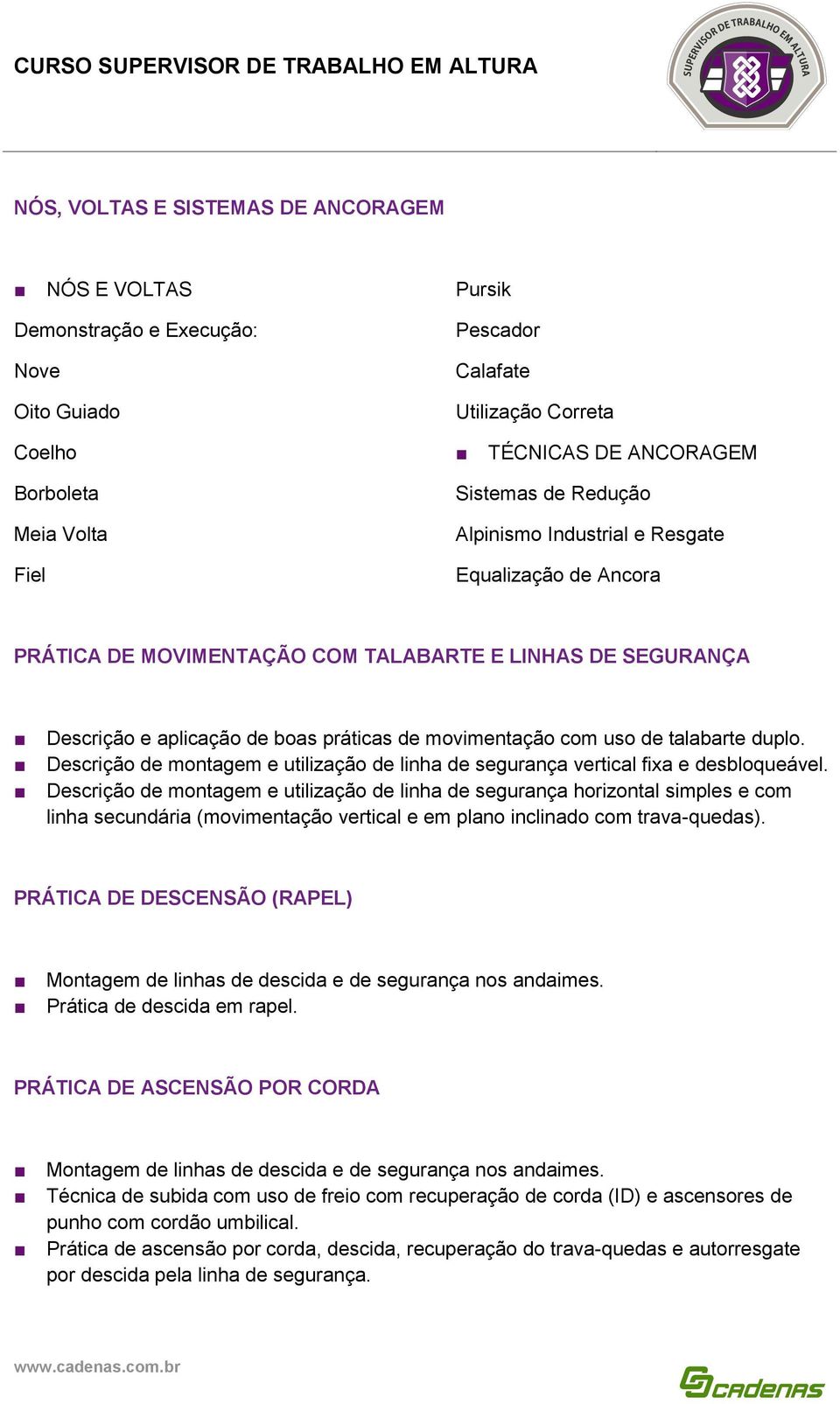 duplo. Descrição de montagem e utilização de linha de segurança vertical fixa e desbloqueável.