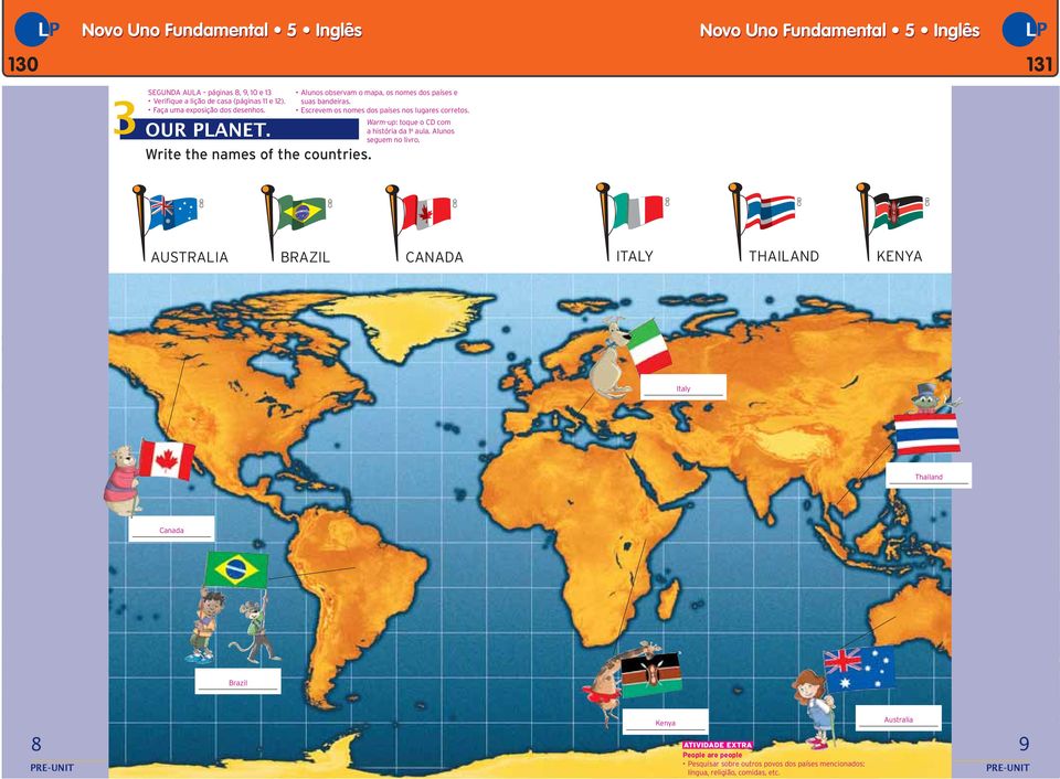 Escrevem os nomes dos países nos lugares corretos. Warm-up: toque o CD com a história da 1 a aula. Alunos seguem no livro.