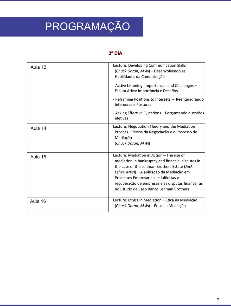 Process Teoria da Negociação e o Processo de Mediação (Chuck Doran, MWI) Lecture: Media on in Ac on The use of media on in bankruptcy and financial disputes in the case of the Lehman Brothers Estate