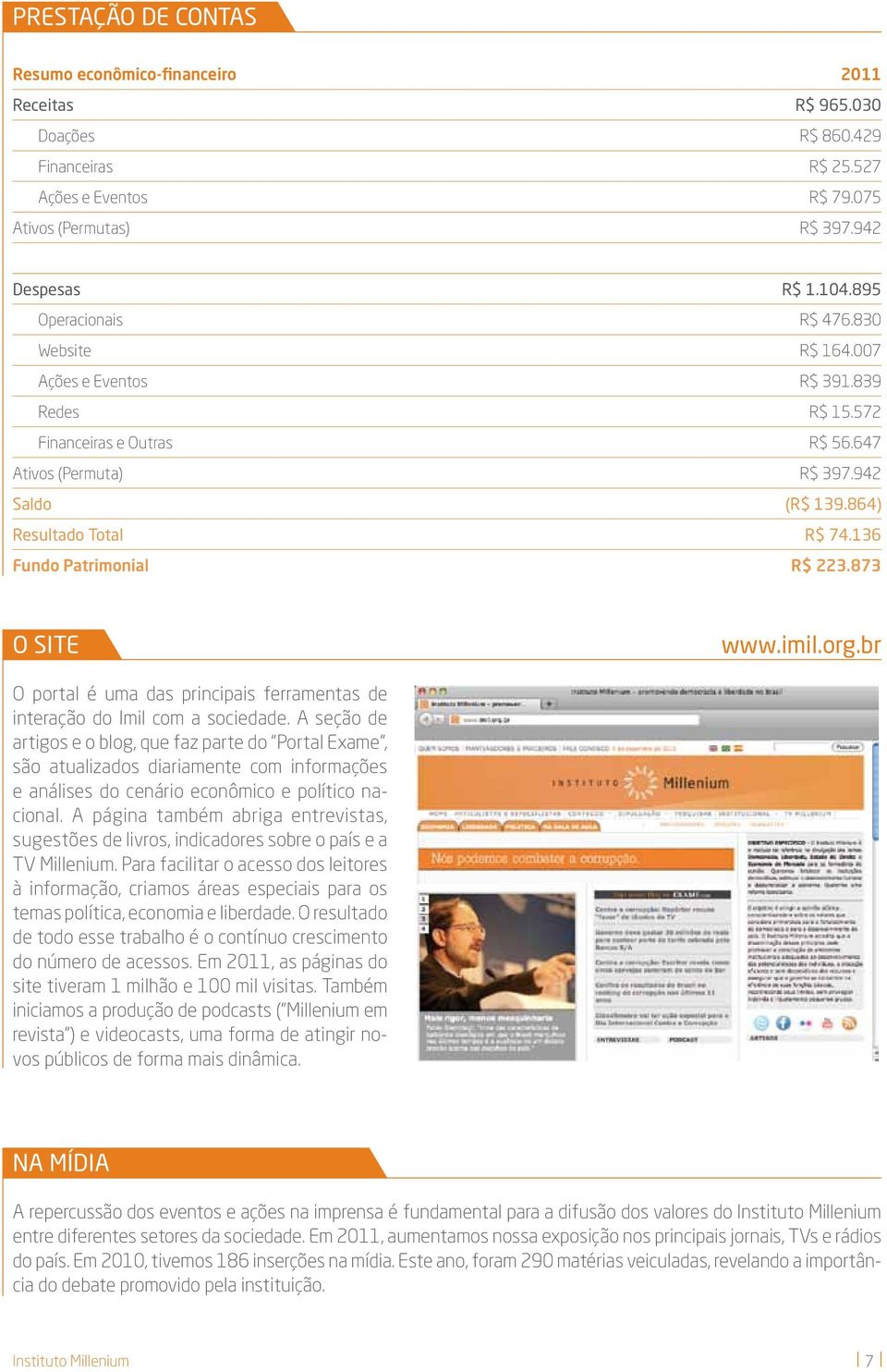 136 Fundo Patrimonial R$ 223.873 O SITE www.imil.org.br O portal é uma das principais ferramentas de interação do Imil com a sociedade.