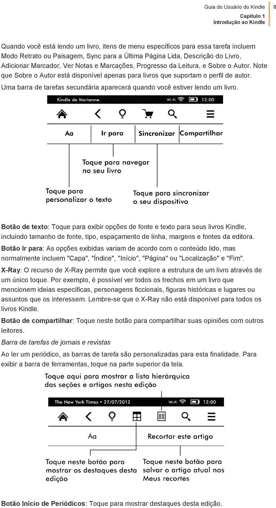 Uma barra de tarefas secundária aparecerá quando você estiver lendo um livro.