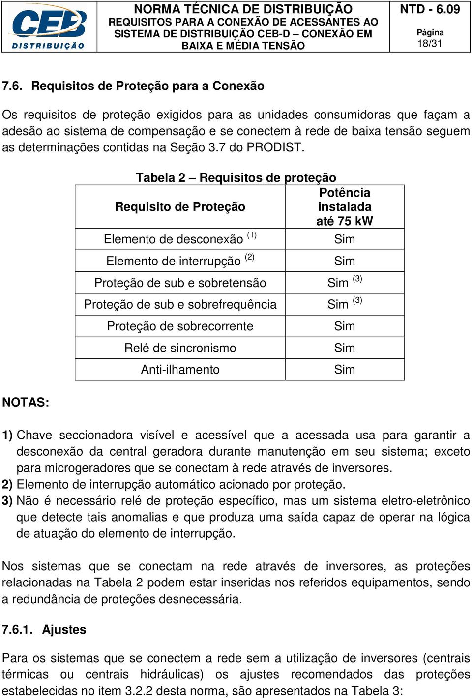 determinações contidas na Seção 3.7 do PRODIST.